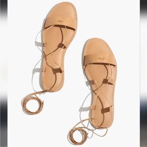 New Madewell tan neutral lace up Boardwalk sandals NWOT